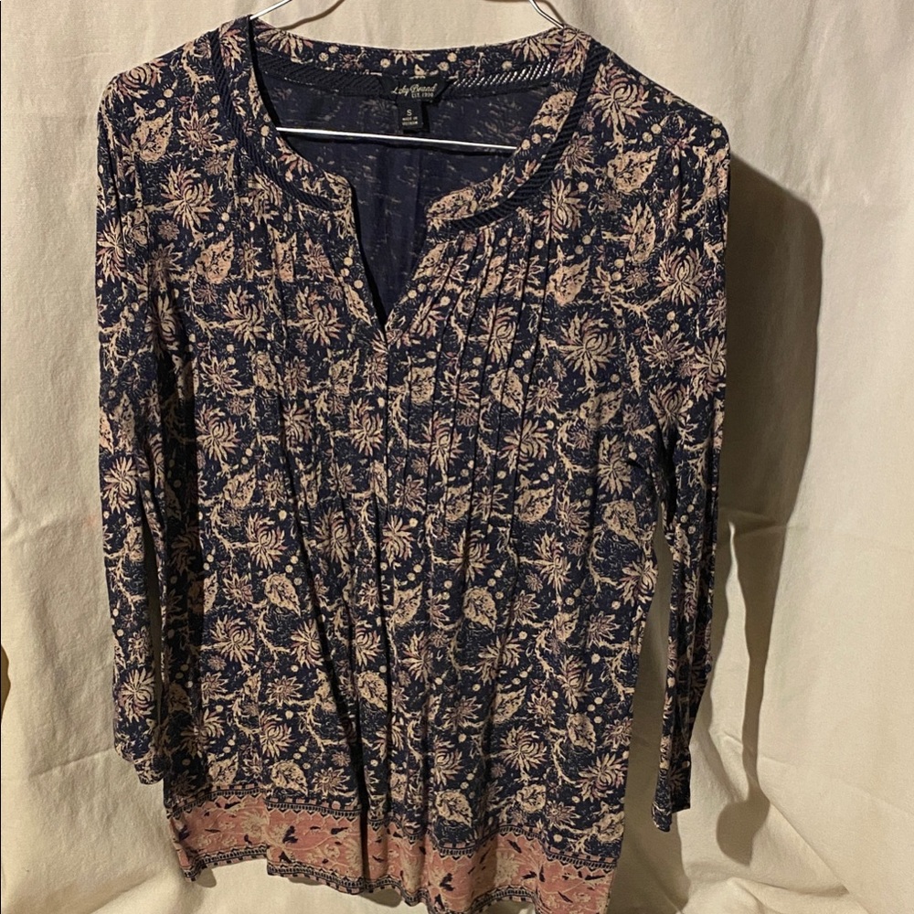 Navy and Pink Floral Women's Blouse
